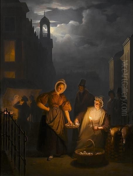 A Moonlight Market In Rotterdam Oil Painting by Petrus van Schendel