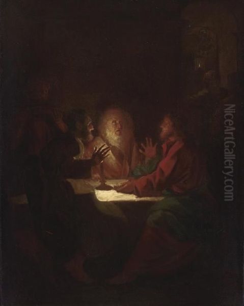 Supper At Emmaus Oil Painting by Petrus van Schendel