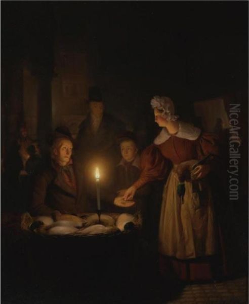 The Poultry Seller Oil Painting by Petrus van Schendel