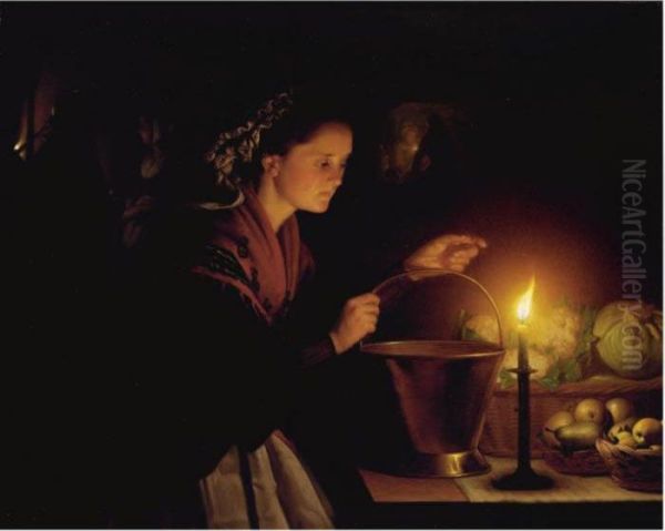 A Market Scene By Candlelight Oil Painting by Petrus van Schendel