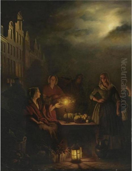 The Night Market Oil Painting by Petrus van Schendel