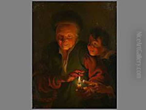 Grossmutter Mit Kerze Oil Painting by Petrus van Schendel