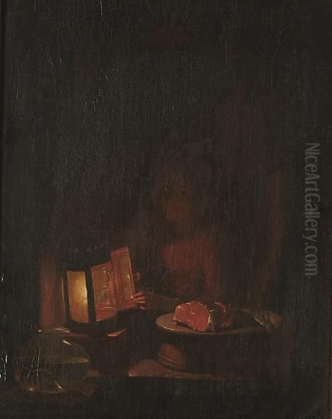 A Welcome Light. Oil Painting by Petrus van Schendel