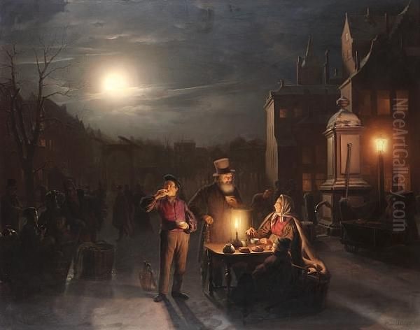 The Refreshment Stall Oil Painting by Petrus van Schendel