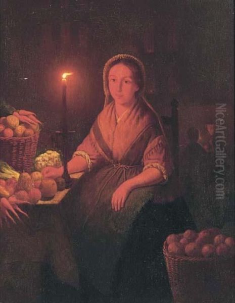 Preparing The Vegetables By Candle Light Oil Painting by Petrus van Schendel