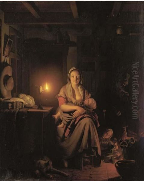 A Tranquil Moment Oil Painting by Petrus van Schendel