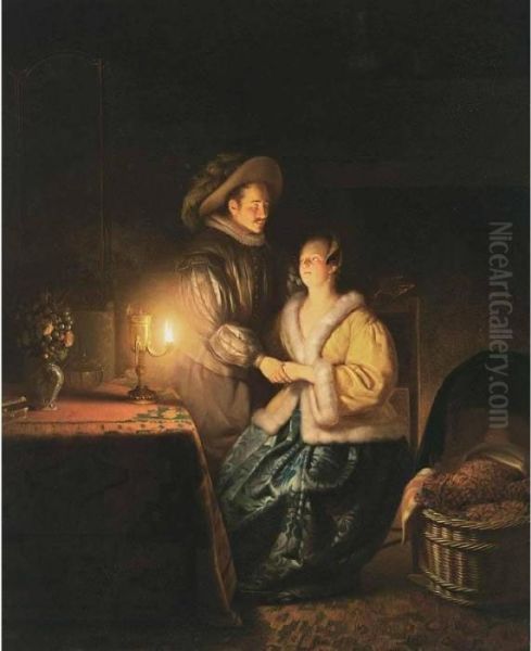 The Flirtation Oil Painting by Petrus van Schendel