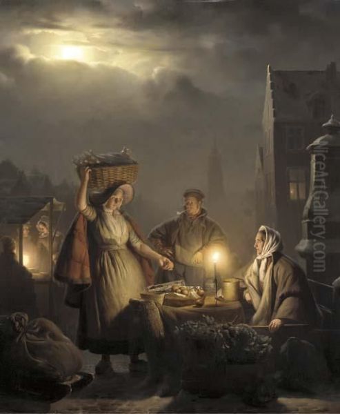 The Fruit Seller Oil Painting by Petrus van Schendel