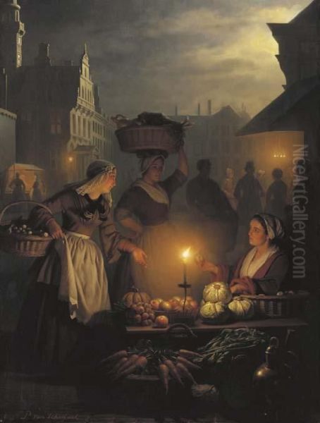 The Night Market Oil Painting by Petrus van Schendel