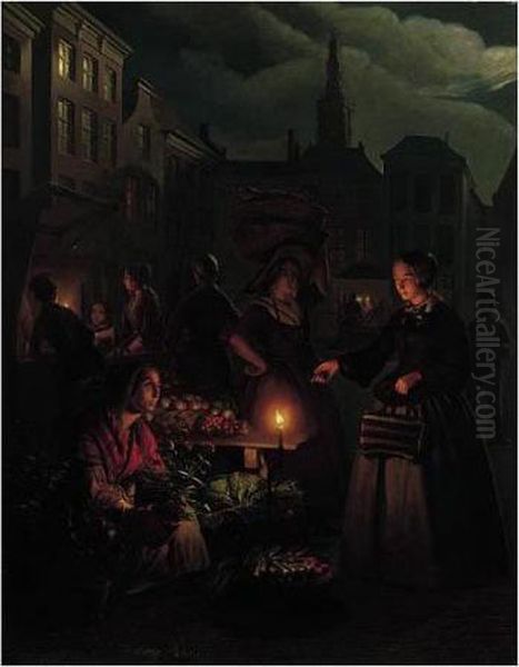 The Flower Seller Oil Painting by Petrus van Schendel