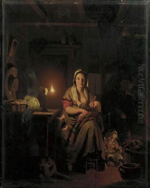 Domestic Happiness: A Scheveningen Interior Oil Painting by Petrus van Schendel