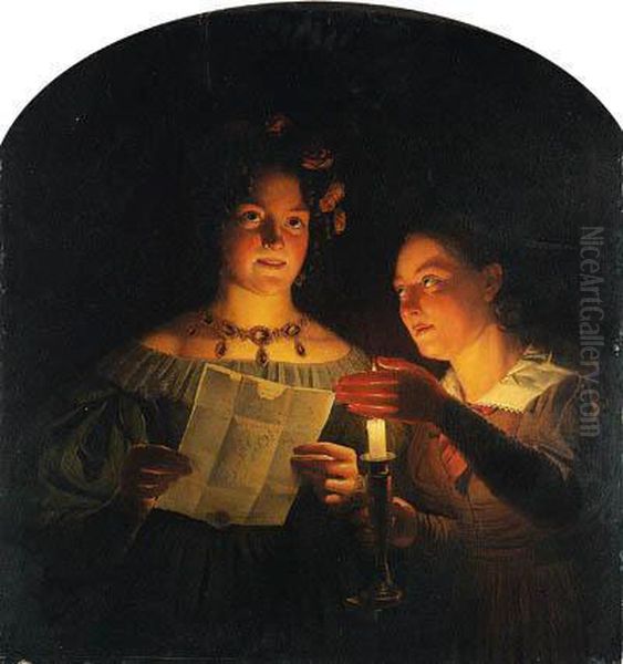 Imagination By The Candle Light Oil Painting by Petrus van Schendel