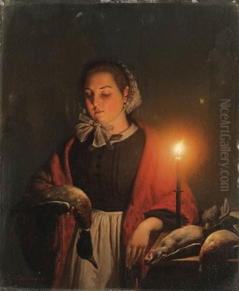 A Careful Eye Oil Painting by Petrus van Schendel