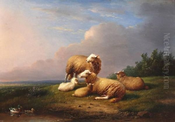 Landschap Met Schapen En Eenden Oil Painting by Franz van Severdonck