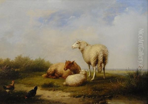 Sheep And Chickens Oil Painting by Franz van Severdonck