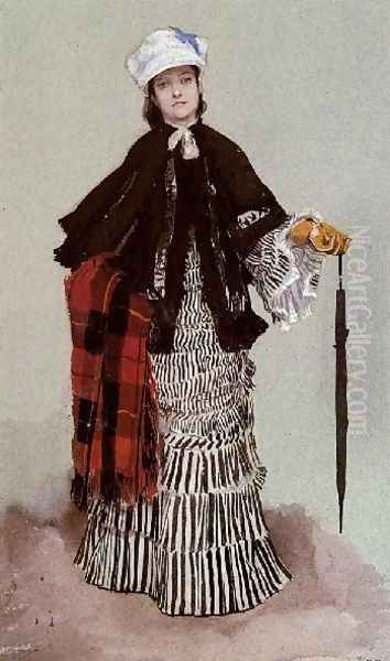 AmLady In A Black And White Dress Oil Painting by James Jacques Joseph Tissot