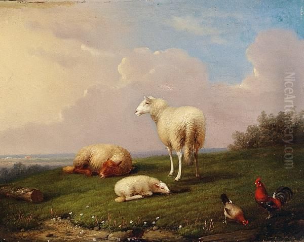 Sheep And Chickens Oil Painting by Franz van Severdonck