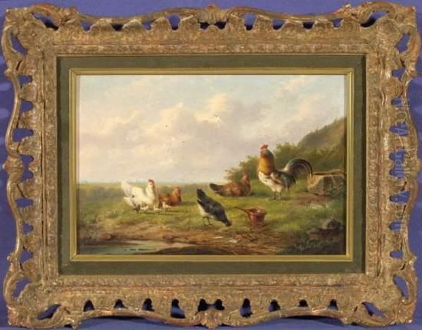 Huhner Vor Landschaft Oil Painting by Franz van Severdonck