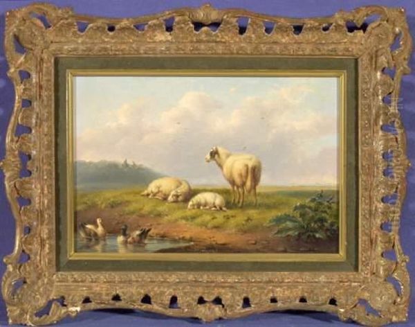 Schafe Und Enten Vor Landschaft Oil Painting by Franz van Severdonck