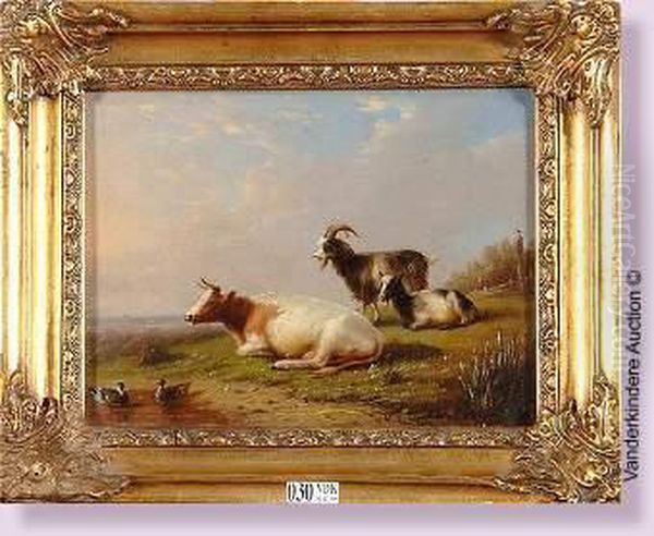 Vache Et Chevres Au Pre Oil Painting by Franz van Severdonck