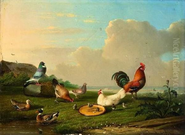 Les Poules Oil Painting by Franz van Severdonck