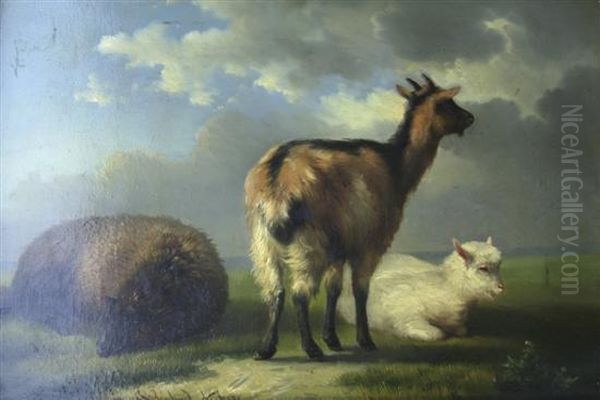 Goats In A Landscape Oil Painting by Franz van Severdonck