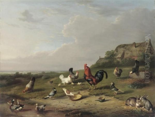 The Rooster Oil Painting by Franz van Severdonck