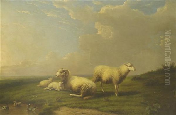 Sheep In Meadow Oil Painting by Franz van Severdonck