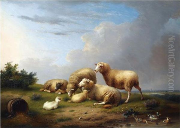 Sheep In A Landscape Oil Painting by Franz van Severdonck