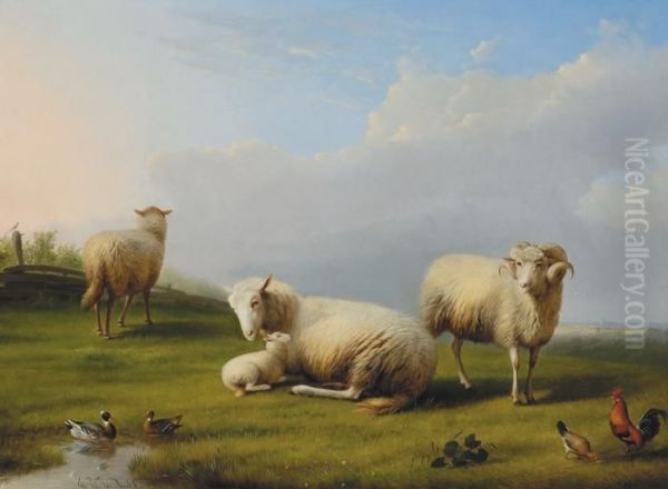 Sheep In A Landscape(1864) Oil Painting by Franz van Severdonck