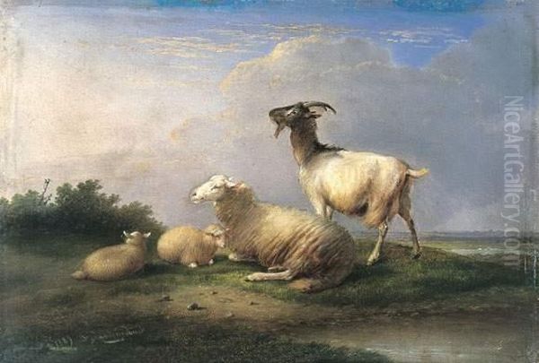 Schapen En Geit In Een Landschap (1889) Oil Painting by Franz van Severdonck