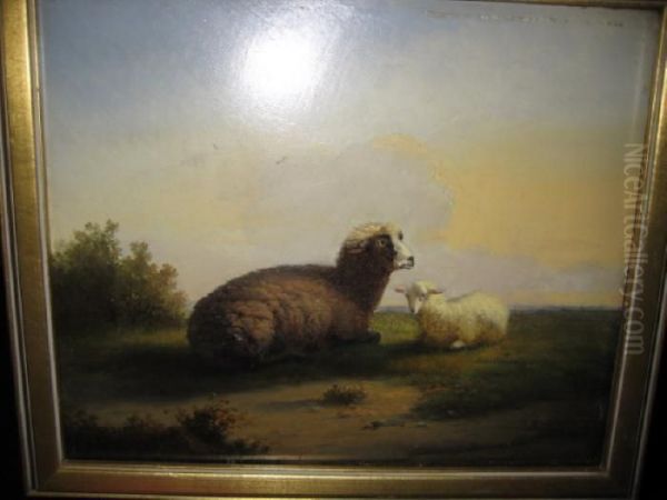 Landscape With Two Sheep Resting Oil Painting by Franz van Severdonck