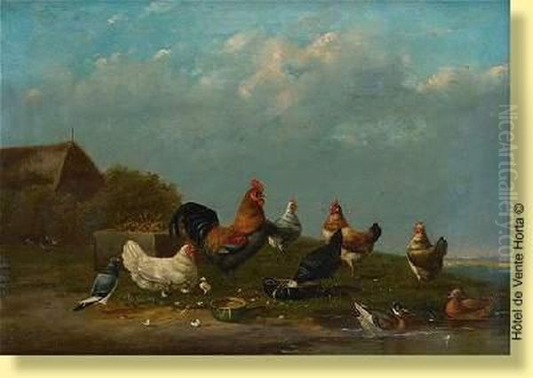 Animaux De Basse-cour Sur Fond De Paysage Oil Painting by Franz van Severdonck