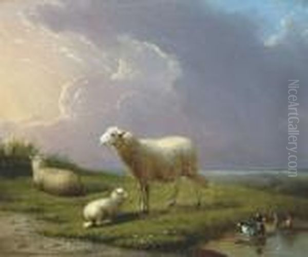 Sheep In A Landscape (1863) Oil Painting by Franz van Severdonck