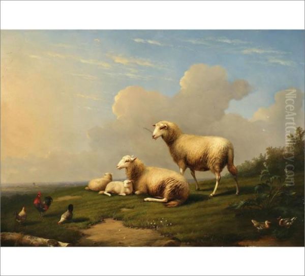 A Flock Of Sheep In The Meadow Oil Painting by Franz van Severdonck