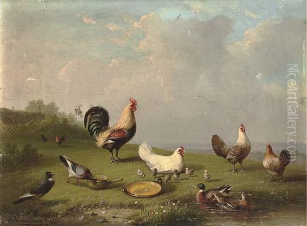 Poultry In The Farmyard Oil Painting by Franz van Severdonck