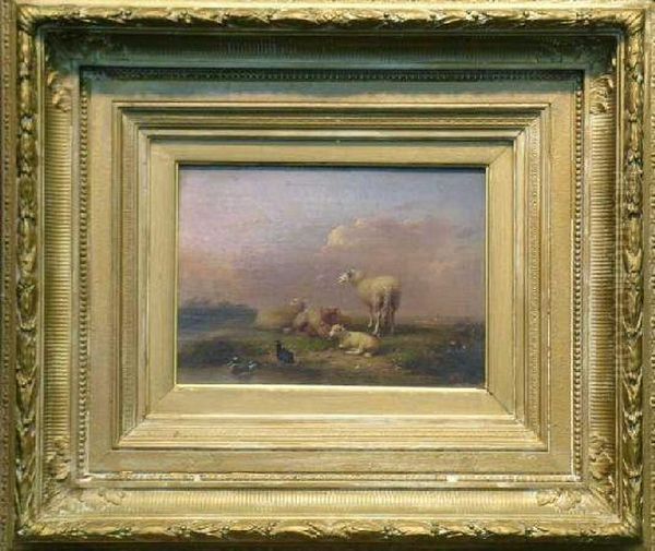 Sheep And Fowl In A Landscape Oil Painting by Franz van Severdonck