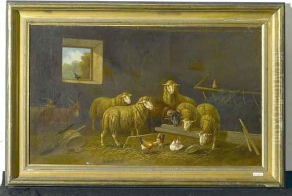 Schafe Und Ziegen Im Stall. Oil Painting by Franz van Severdonck