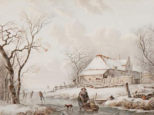 Activity On The Ice Oil Painting by Jacob Van Stry