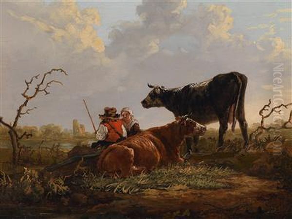 Ein Hirtenpaar Am Flussufer Oil Painting by Jacob Van Stry