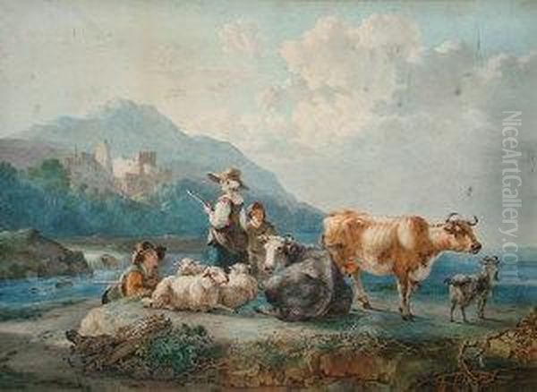 Shepherd And Family Oil Painting by Jacob Van Stry