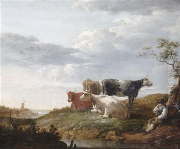 Cattle In A Pasture Oil Painting by Jacob Van Stry