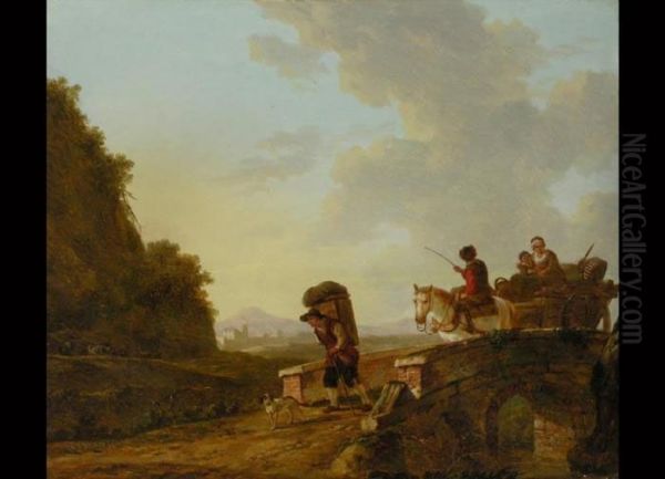 Landschaft Mit Reisendem
 Uber Einer Brucke
 Ol Auf Holz Oil Painting by Jacob Van Stry