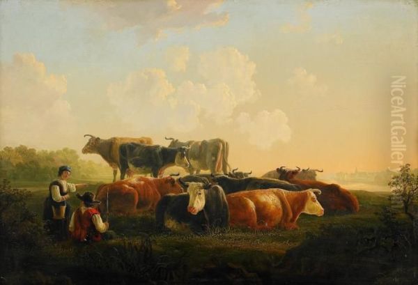 Landskap Med Boskap Oil Painting by Jacob Van Stry