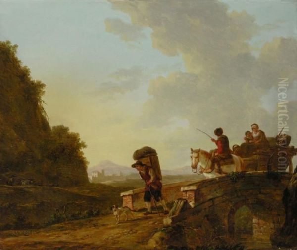 Landschaft Mit Reisendem Uber Einer Brucke Oil Painting by Jacob Van Stry