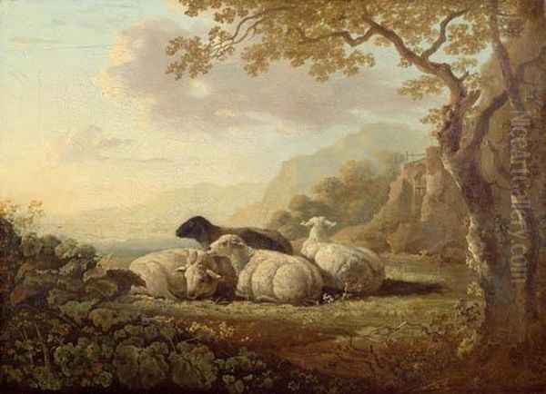 Sheep On The Meadow. Oil Painting by Jacob Van Stry