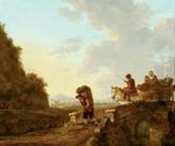 Paysage Aux Promeneurs Et Voyageurs Sur Un Pont Oil Painting by Jacob Van Stry