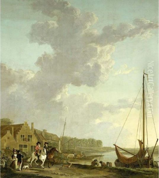 An Extensive River Landscape With A Oil Painting by Jacob Van Stry