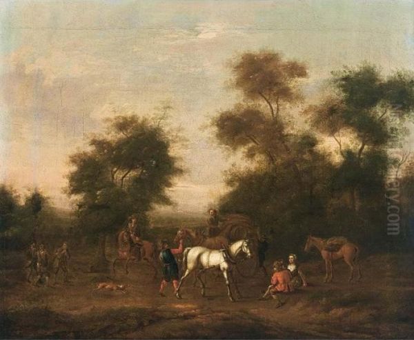 Peasant With Cattle Resting By A River Oil Painting by Jacob Van Stry