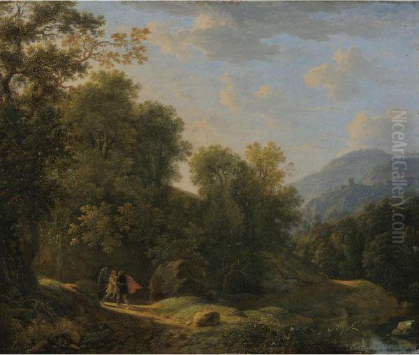 Landscape With Jacob Wrestling With The Angel Oil Painting by Herman Van Swanevelt